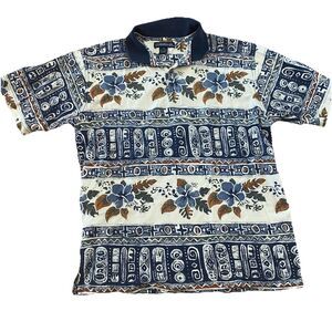 Vintage Crossings Polo Shirt T Shirt Men’s Size XL Blue Floral Aztec